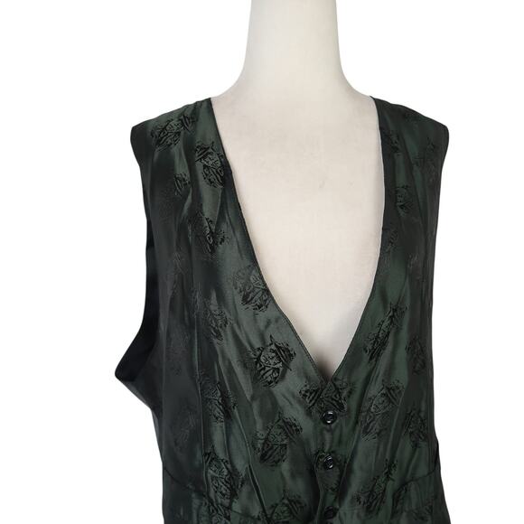 Vintage 80s Retro Design Studios Dark Green Satin Cowboy Print Vest Mens M - Picture 2 of 6